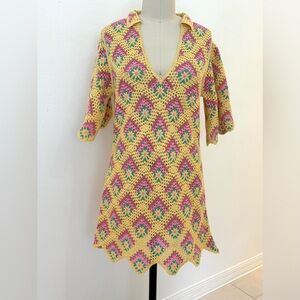 Zara Crochet Dress NWOT Limited Edition Boho Yellow Pink Green M